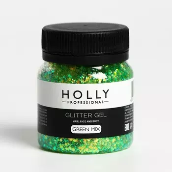 Декоративный гель для волос, лица и тела GLITTER GEL Holly Professional, Green Mix, 50 мл