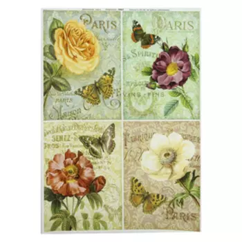 Декупажная карта "Бабочки на цветке" плотность 45г/м2, формат А4