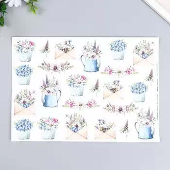 Декупажная карта "Голубые цветы" формат А4, плотность 45г/м2