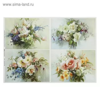 Декупажная карта "Нежные букеты" плотность 45г/м2, формат А4