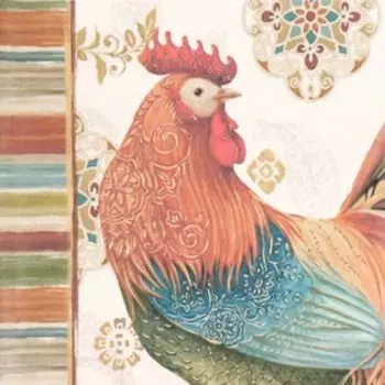 Декупажная карта "Разноцветный петушок" формат А4, плотность 45г/м2