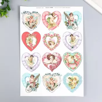 Декупажная карта "Сердечки" формат А4, плотность 45г/м2