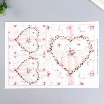 Декупажная карта "Сердечки" формат А4, плотность 45г/м2