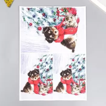 Декупажная карта "Щенок и котёнок" плотность 45г/м2 формат А4