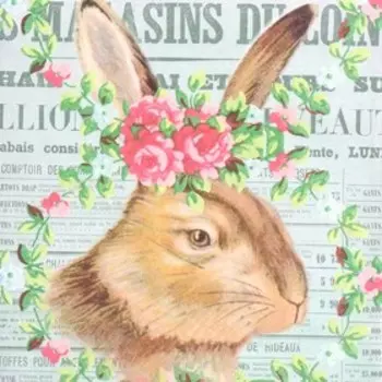 Декупажная карта "Зайки в цветах" формат А4, плотность 45г/м2