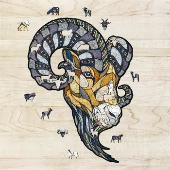 Деревянный, фигурный пазл EWA Горный Баран