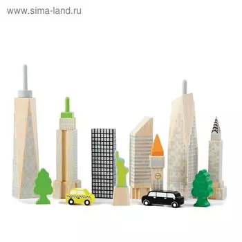 Деревянный игровой набор "Городские небоскрёбы", светится в темноте