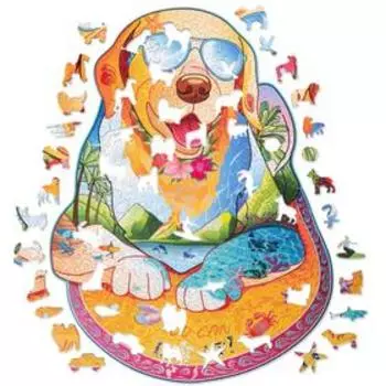 Деревянный пазл «Лабрадор-Серфингист», с кристаллами Swarovski 4635 см