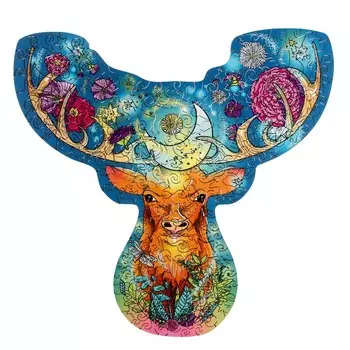 Деревянный пазл с двухслойной крышкой «Лунный олень» М