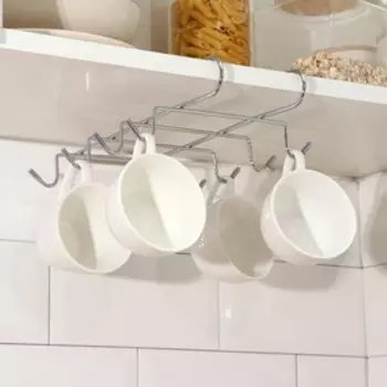 Держатель для кружек подвесной Доляна, на 8 предметов, 27.5207.5 см, на толщину полки 3.5 см, хромированный