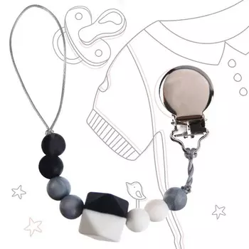 Держатель для соски - пустышки силиконовый Black&White