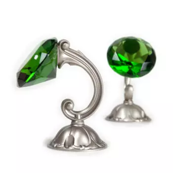 Держатель для штор «Кристал», 2 шт, 10 см, цвет сатин, цвет вставки зелёный