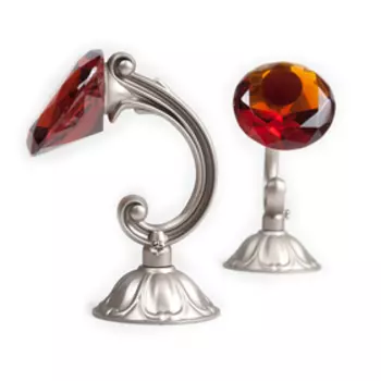 Держатель для штор «Кристал», 2 шт, 12 см, цвет сатин, цвет вставки красный