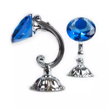 Держатель для штор «Кристал», 2 шт, 12 см, цвет серебро, цвет вставки синий