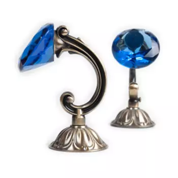 Держатель для штор «Кристал», 2 шт, 12 см, цвет старое золото, цвет вставки синий