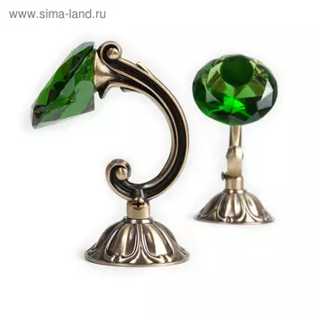 Держатель для штор «Кристал», 2 шт, 12 см, цвет старое золото, цвет вставки зелёный