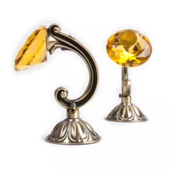 Держатель для штор «Кристал», 2 шт, 12 см, цвет старое золото, цвет вставки жёлтый