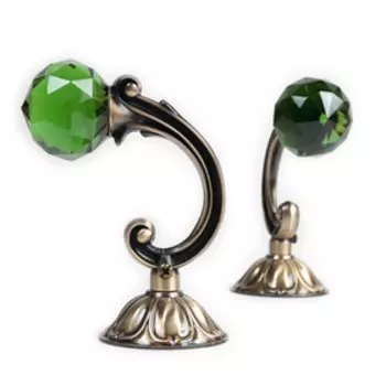 Держатель для штор «Шар», 2 шт, 12 см, цвет старое золото, цвет вставки зелёный