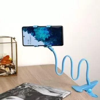 Держатель-прищепка, гибкий,регулируемый, для смартфона 3-7", 80 см, шир. держ. 12 см,голубой