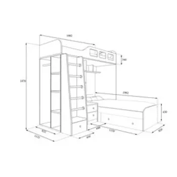 Детская двухъярусная кровать «Астра 4», цвет дуб молочный/голубой