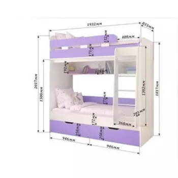 Детская двухъярусная кровать Юниор-5 белое дерево/ирис