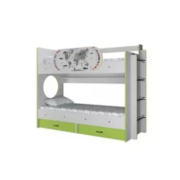 Детская двухъярусная кровать Умка белый/лайм-карта