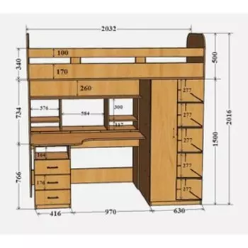 Детская кровать-чердак Аракс винтерберг/лазурь