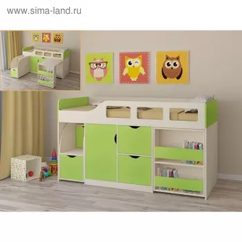 Детская кровать-чердак «Астра 8», цвет дуб молочный/салатовый