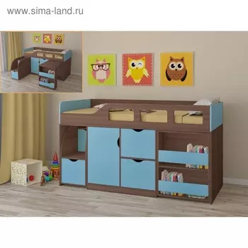 Детская кровать-чердак «Астра 8», цвет дуб шамони/голубой