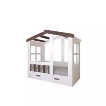 Детская кровать-чердак «Астра домик», с ящиком, цвет белый / дуб шамони
