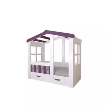 Детская кровать-чердак «Астра домик», с ящиком, цвет белый / фиолетовый