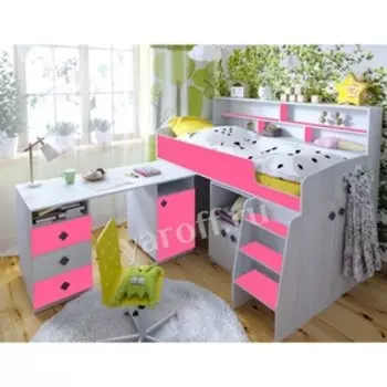 Детская кровать-чердак Малыш- 5 винтерберг/розовый