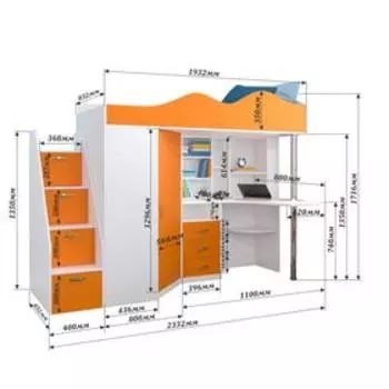 Детская кровать-чердак Пионер белое дерево/лайм