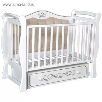 Детская кровать Olivia-1, мягкая спинка, ящик, универсальный маятник, цвет белый