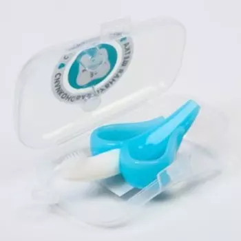 Детская зубная щетка, прорезыватель - массажер, «Банан», силикон, с ограничителем, цвет голубой