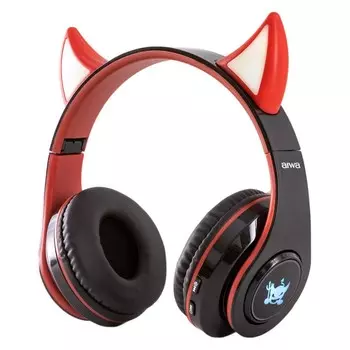 Детские наушники AIWA AW066, беспроводные, накладные, микрофон, 250 мАч, чёрный-красный