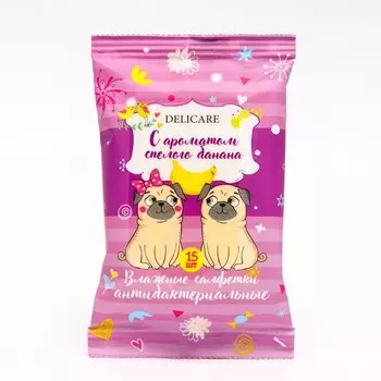 Детские влажные салфетки Delicare собаки антибактериальные 15 шт