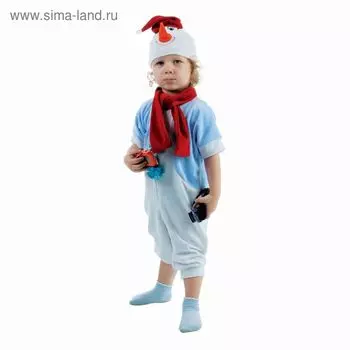 Карнавальный детский костюм «Снеговик в голубом жилете», комбинезон, шарф, шапка, рост 68–92 см