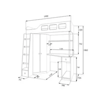 Кровать-чердак «Астра 7», цвет дуб молочный / венге