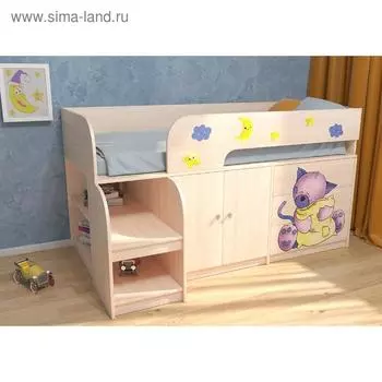 Детский комплекс «Астра 9 V1», цвет дуб молочный, фотопечать «Котёнок»