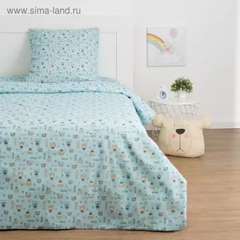 Детское постельное бельё Экономь и Я «Миша» 1.5сп, цвет голубой, 147х210±5см, 150х214±5см, 70х70±5см - 1шт