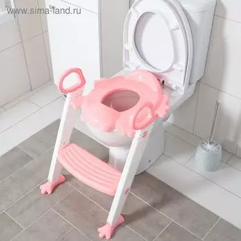 Детское сиденье на унитаз со ступенькой «Помощник малыша», с ручками, цвет розовый