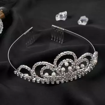 Диадема для волос «Аделина», капельки жемчуг, 5 см, серебро