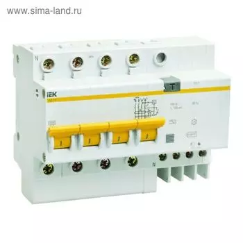 Дифф. автомат IEK, четырехполюсный, 6.5 мод., C 32 А, 30 мА, тип AC, 4.5 кА, АД-14, MAD10-4-032-C-03