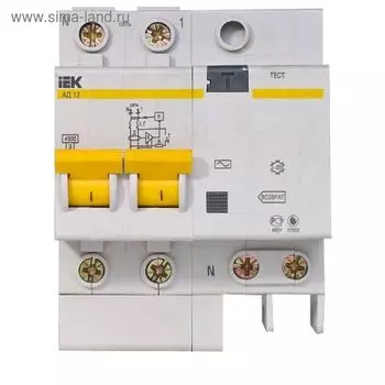 Дифф. автомат IEK, двухполюсный, 3.5 мод., C 10 А, 30 мА, тип AC, 4.5 кА, АД-12, MAD10-2-010-C-030