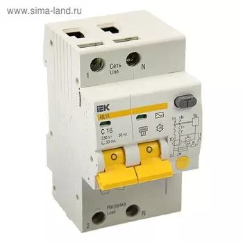 Дифференциальный автомат IEK, АД-12, 2п, 16 А, характеристика С, 30 мА, 4.5 кА, MAD10-2-016- 37425