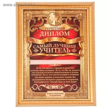 Диплом в рамке "Самый лучший учитель", 15 х 20 см