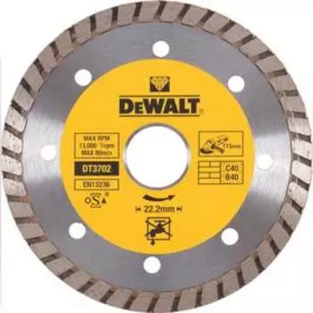 Диск алмазный отрезной Dewalt DT3702, турбо, универсальный, сухой рез, 115х22.2мм