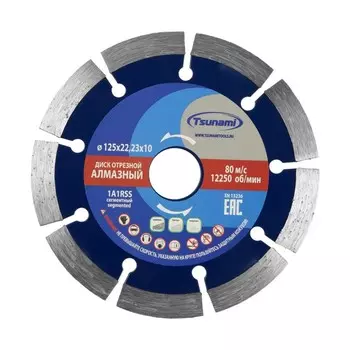 Диск алмазный отрезной TSUNAMI, сегментный, сухой рез, 1252210 мм, по бетону
