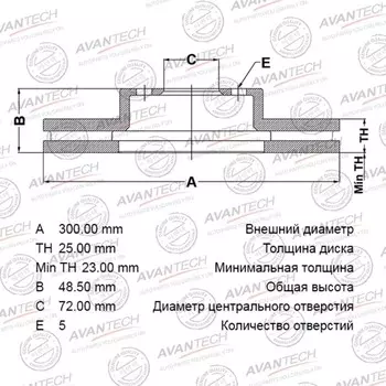 Диск тормозной AVANTECH (FR) Mazda 3 (03-)